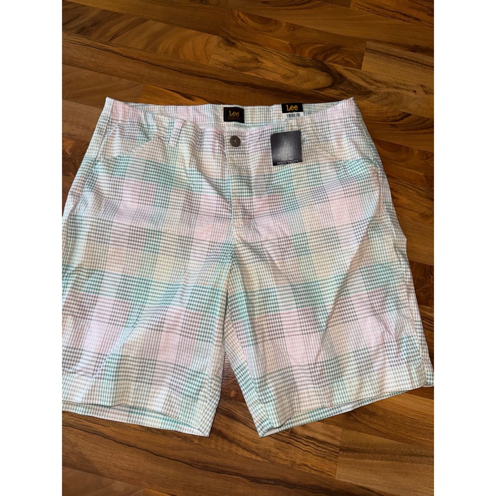 Lee Bermuda Shorts Women 16 M Rainbow Plaid New Mid Rise Stretch Comfort summer